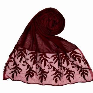 Premium Designer Leaf Cotton Stole - Maroon